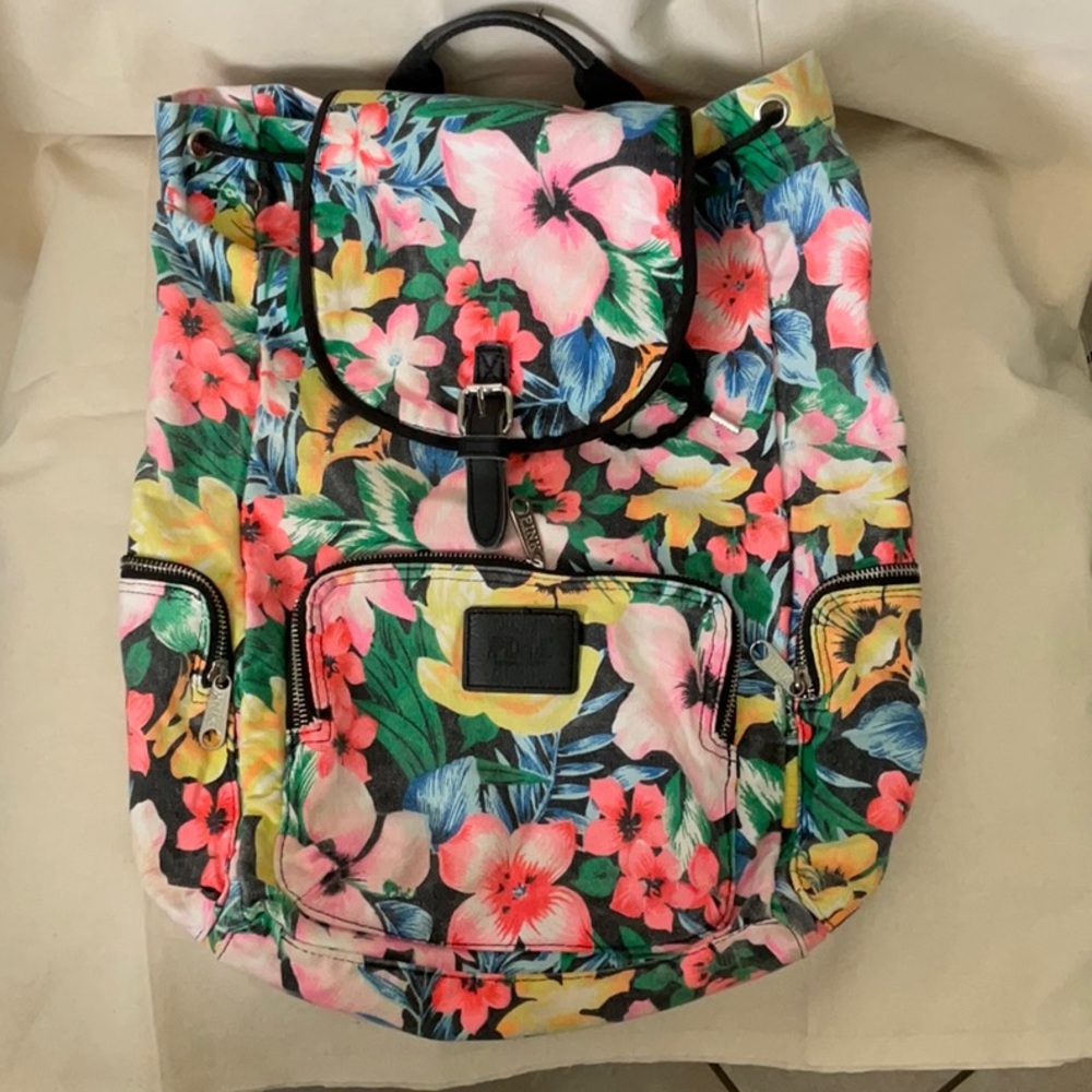 PINK Victoria Secret floral canvas drawstring bag/backpack